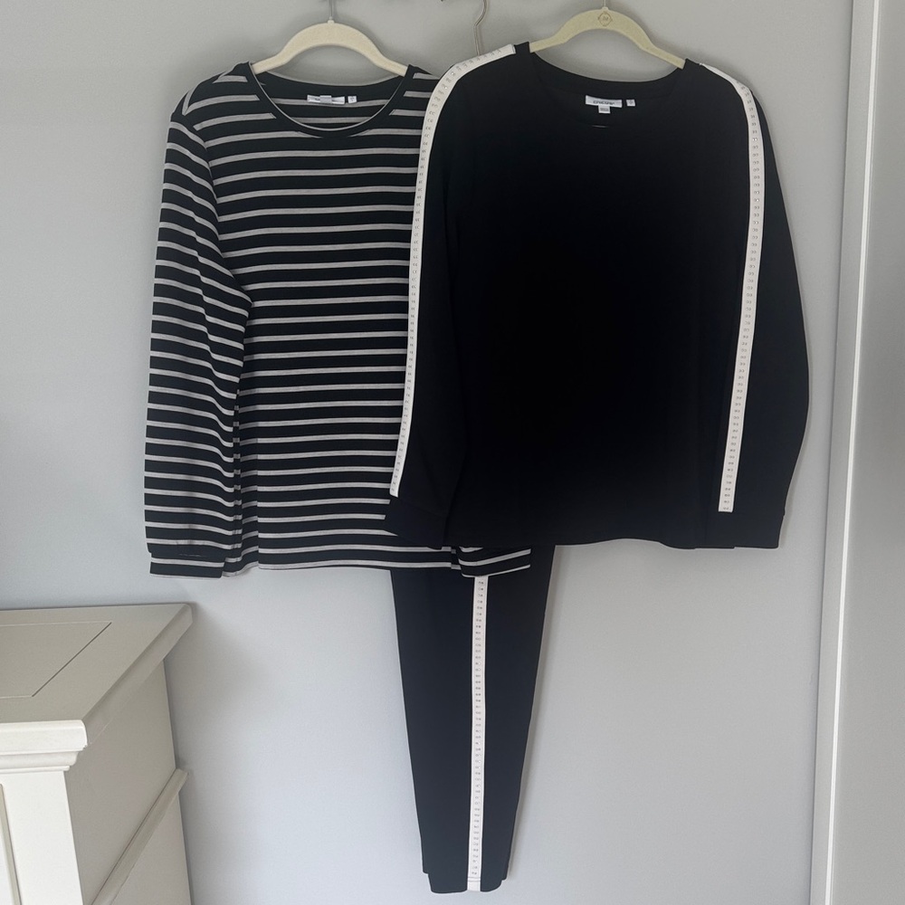 Chico's Black & Cream Stripe & Solid w/Studs Scuba Three Piece Set Size 2 10/12